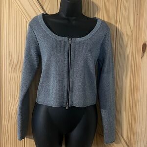 Navy/Gray Ribbed Zip-Up cropped Sweater